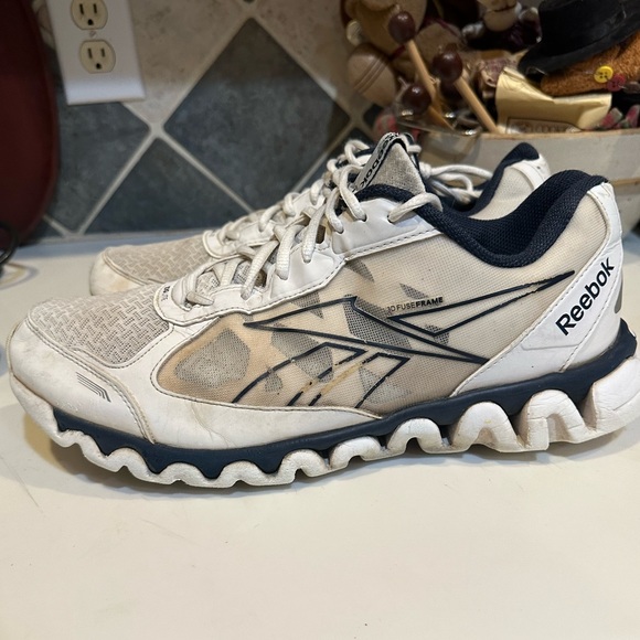 REEBOK 11.5 WIDE 2E ZIGTECH ZIGLITE WHITE GRAY NAVY RUN WALK ATHLETIC CASUAL - Picture 7 of 12